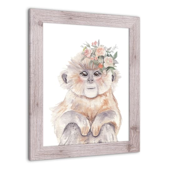 Floral Headpiece Monkey Framed Print Wall Hanging